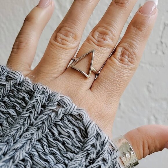 Slice of Life Triangle Ring, Sterling Silver Ring, high polished, Boho Chic - Picture 3 of 9